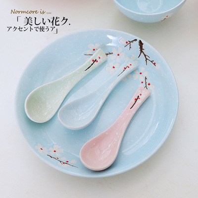 Japanese style tableware Porcelain Spoon rice a soup spoon Hand drawn Korean originality ceramics household Spoon hotel Supplies