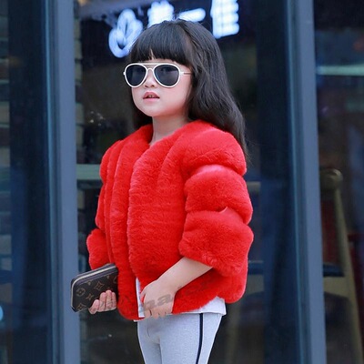 厂家批发2023女童新款冬装儿童加厚外套仿獭兔毛宝宝公主皮草上衣|ru