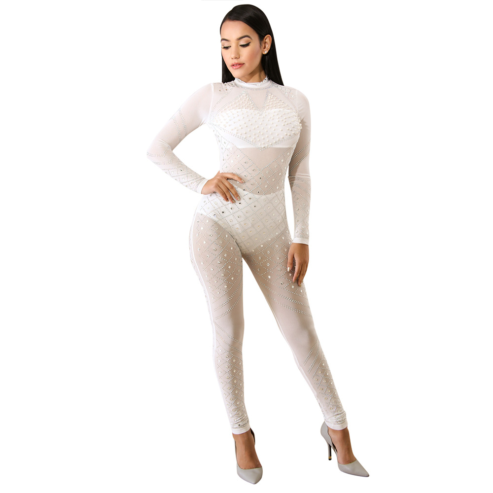 women s Slim Rhinestone Zipper jumpsuit nihaostyles clothing wholesale NSWNY74465