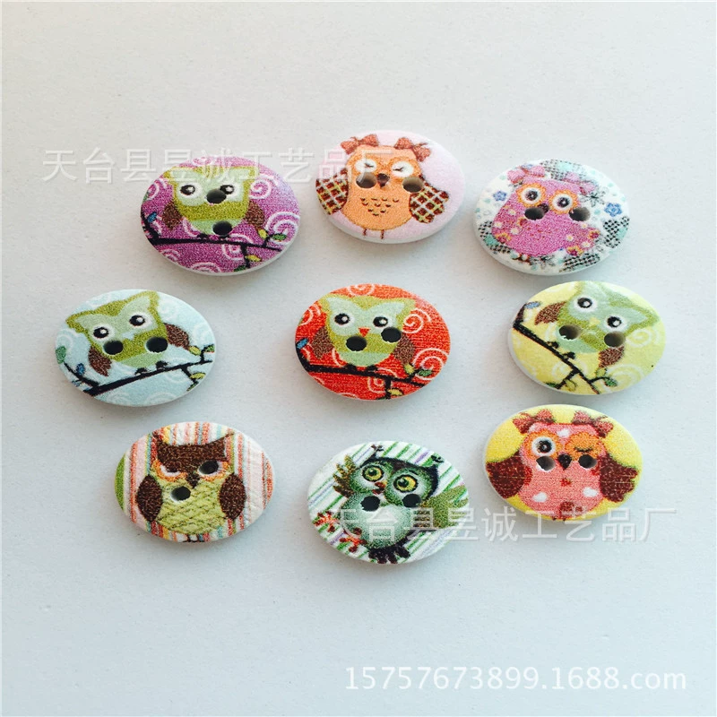 Смешанная Сова цветная печать деревянные пуговицы окрашенные печатные деревянные пуговицы ручные аксессуары для рукоделия Детские пуговицы