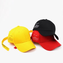 韓國GD同款紅色棒球帽加長帶子全棉字母鴨舌帽男士街舞嘻哈帽女潮
