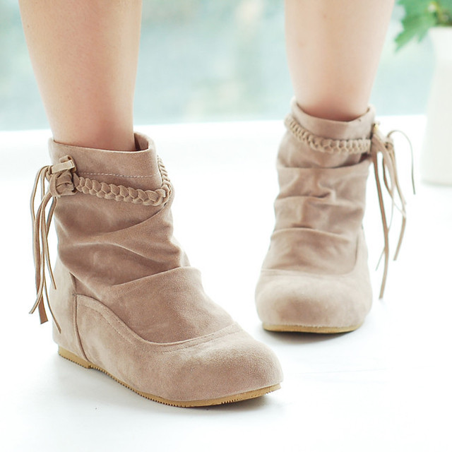 Twist braid fringe bottom tube frosted short boots