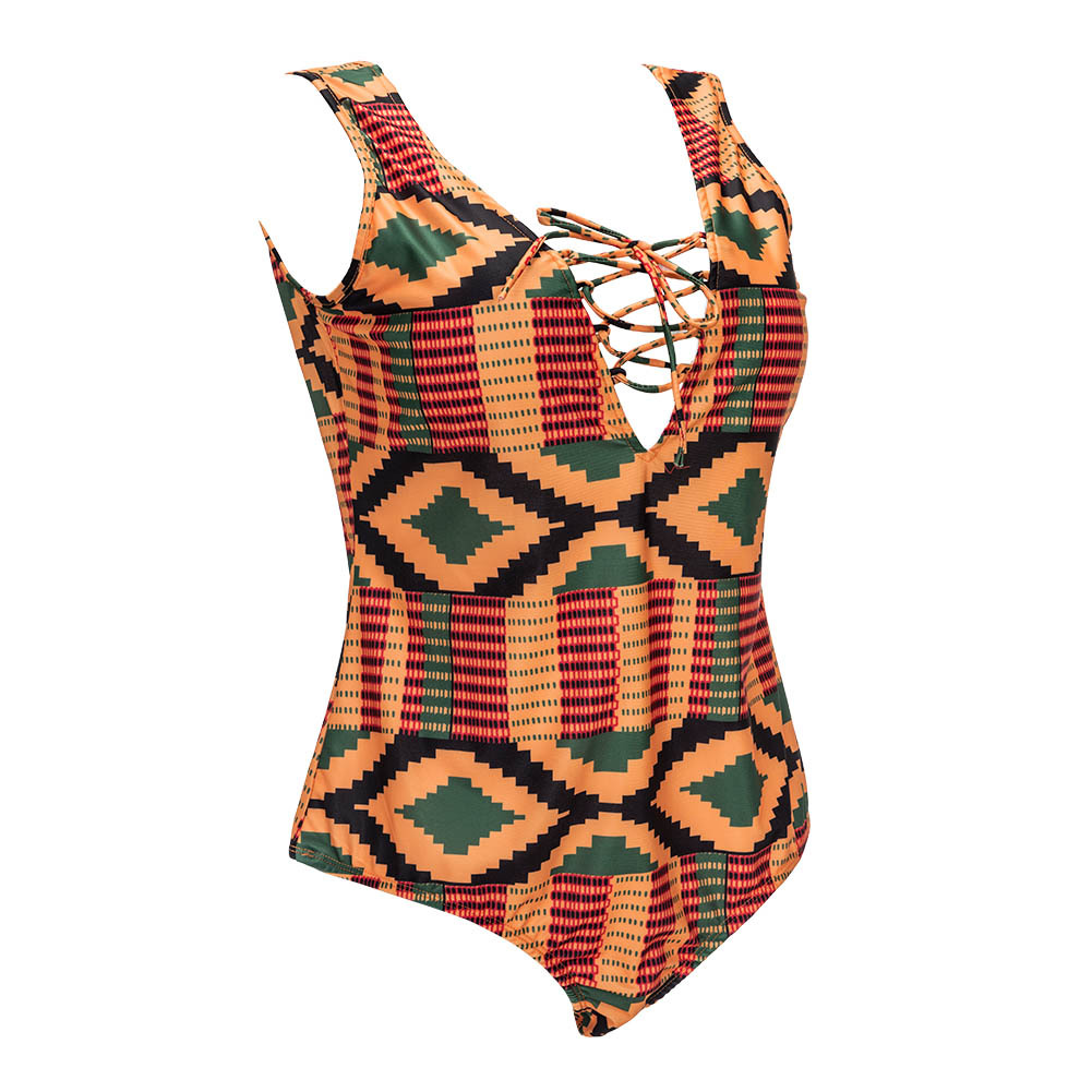 2021 African Swimwear Retro Plus Size Swimwear Golden Halter One Piece