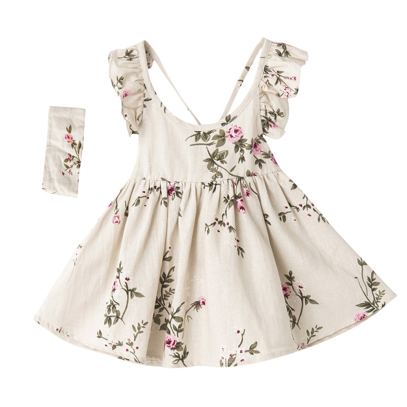 Storm models Cross border Foreign trade New products Flax Little Peach With ribbon Frill Dress Girls summer