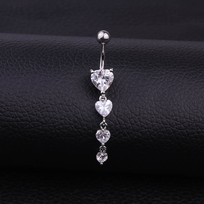 Fashion Heart Stainless Steel Inlaid Zircon Belly Ring display picture 3