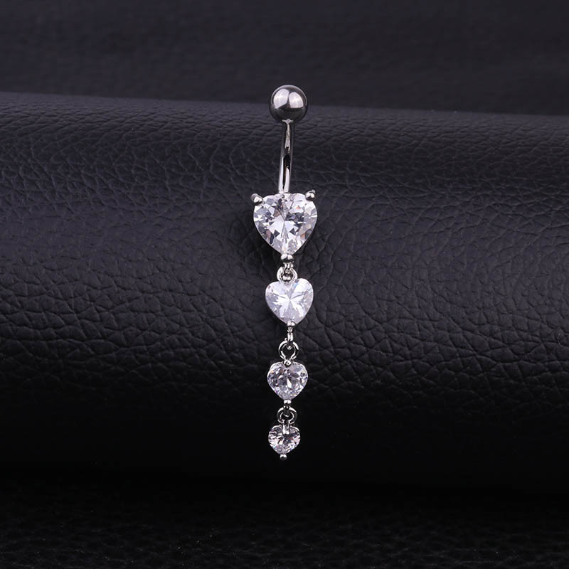 fashion heart-shaped zircon pendant tassel umbilical nail