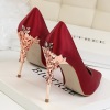 Korean fashion sexy metal heel women’s shoes thin heel high heel shallow mouth pointed silk show thin single shoes weddi