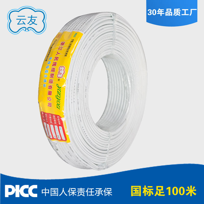 人民线缆 纯铜国标RVVB白色电源线2芯0.3平方扁平护套线监控电源