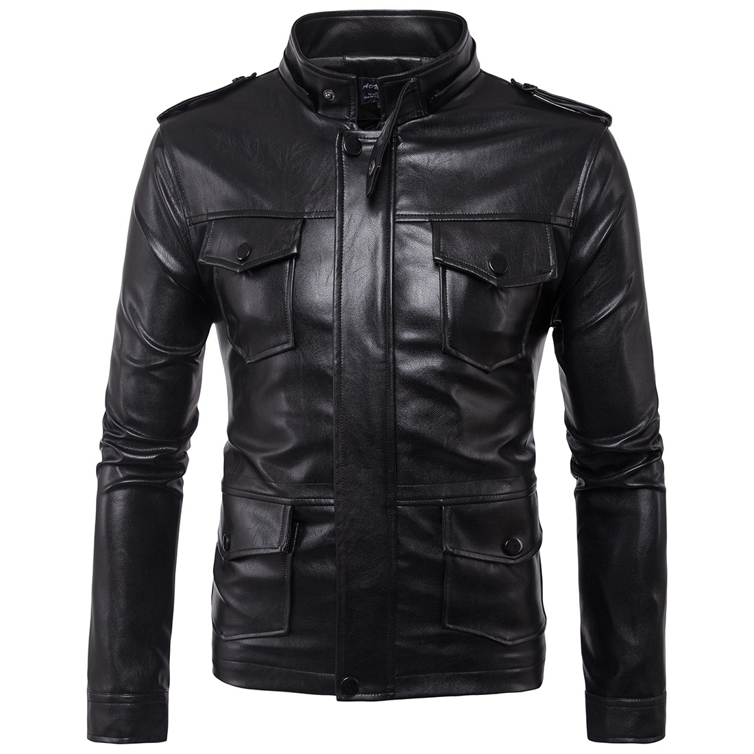 Express eBay new men's hooded leather jacket European men's motorcycle leather jacket Keduo pocket oversize coat