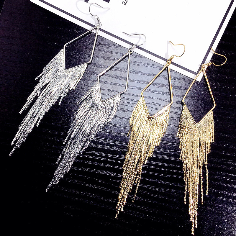 Korean New Tassel Exaggerated Tassel Ear Hook Hypoallergenic Earrings Stylish Simple Wholesale Nihaojewelry display picture 4