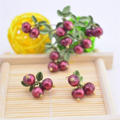 Qingdao wholesale Botany Paint series Cranberry lapis lazuli Freshwater pearls green Brooch 925 Silver earrings