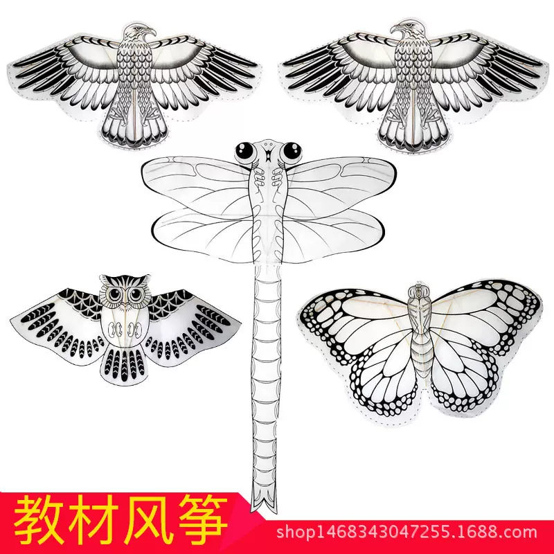 潍坊DIY教育空白风筝 填色卡通儿童 绘画教育 竹制骨架多种图案