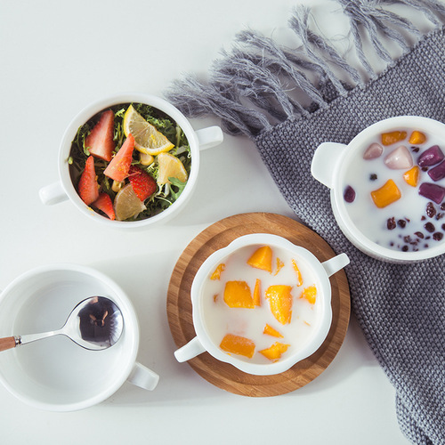 Pure white double-eared sugar water cup, Hong Kong-style salad taro ball sugar water bowl, Western-style soup bowl can be processed with LOGO wholesale