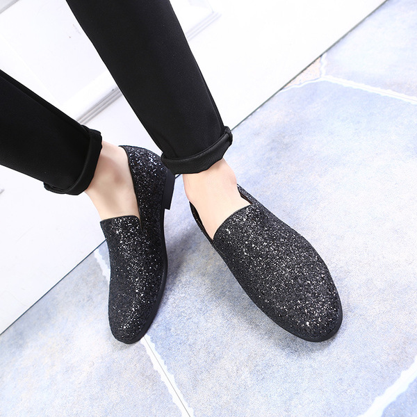 Men's shoes, bean shoes, British fashion pointed leather shoes, Korean version, sequined personalized men's shoes, overs
