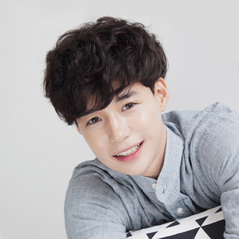 Fashion Men's Wig Korean Style Men's Hair Handsome Boys Short Curly Hair Fluffy Realistic Curly Hair Wig Headgear