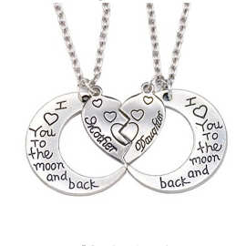 I Love You to the Moon And Back 妈妈女儿项链礼物个性吊坠
