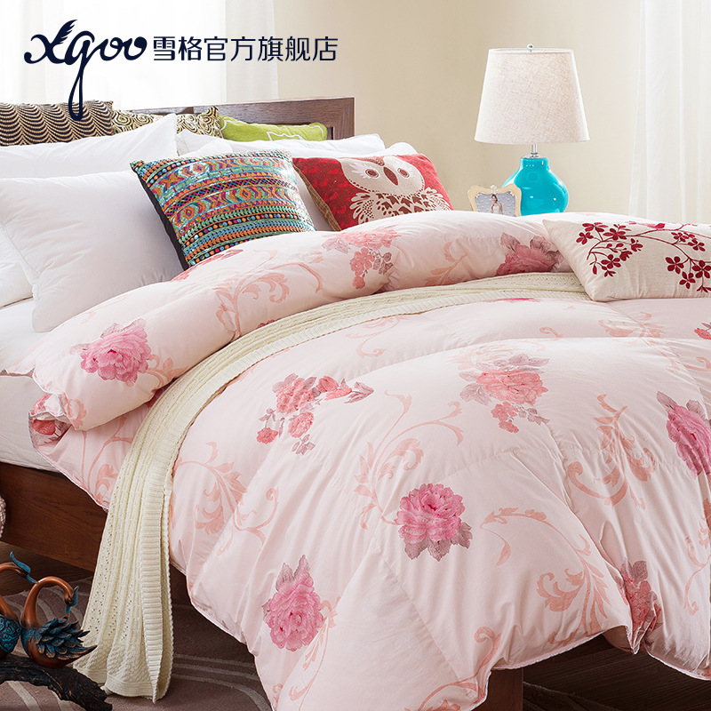 雪格90夏被羽绒被家纺1.5kg牡丹花加厚冬被婚庆被芯厂家批发|ms