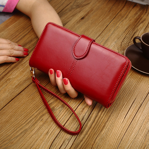Best-selling oil wax leather wallet retro cross-border mobile phone bag long zipper coin bag for women card holder large bill clip H680