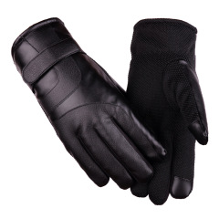 Men's Winter PU Large 7 Finger Fleece Lined Warm Riding Outdoor Sports Non-Slip Gloves Custom Manufacturing Foreign Trade