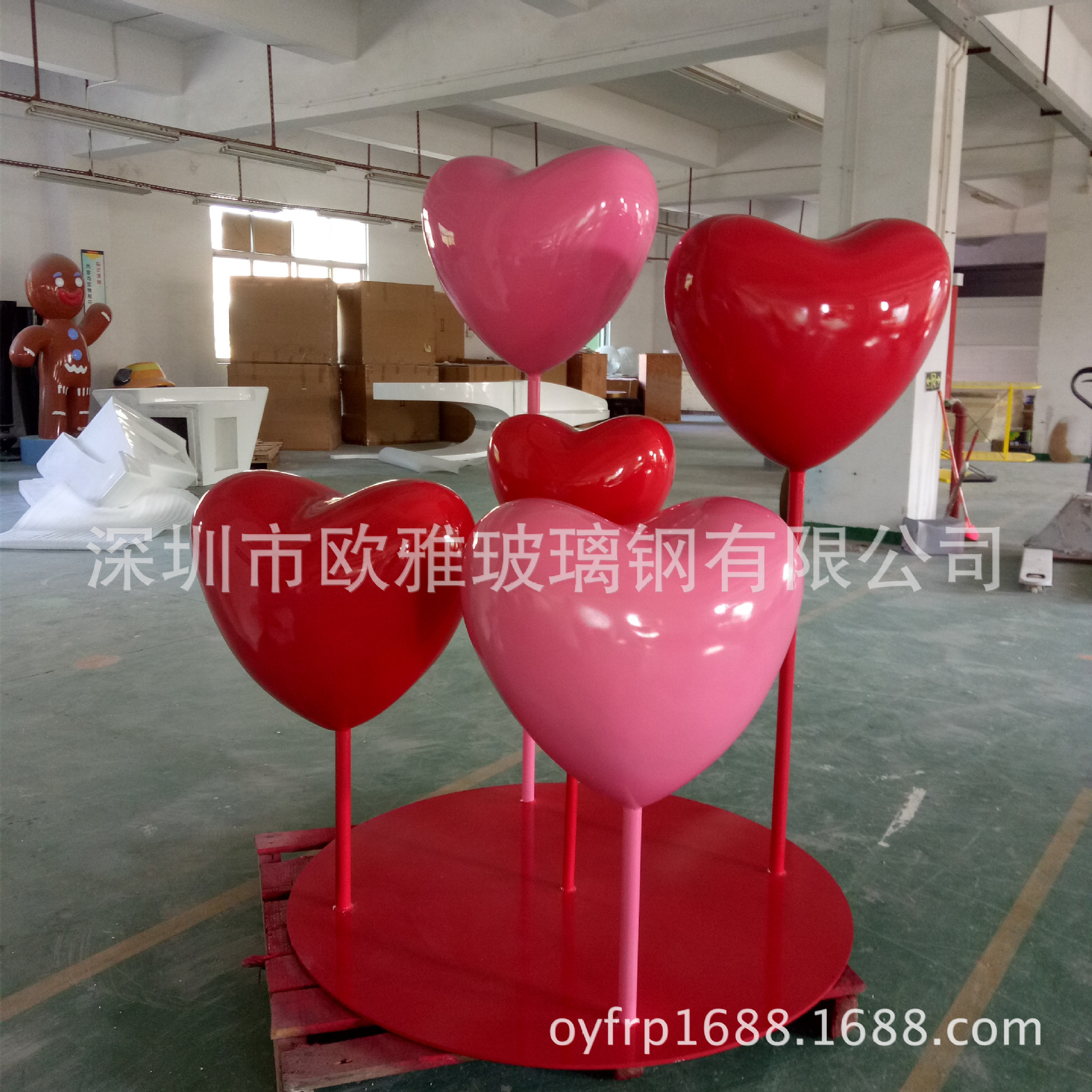 供应玻璃钢制品 大型商场DP组合装饰爱心形气球组合 节日喜庆装饰
