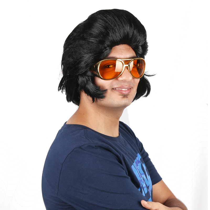Wig factory direct European and American Elvis wig wholesale black men's short wig spot Elvis wig