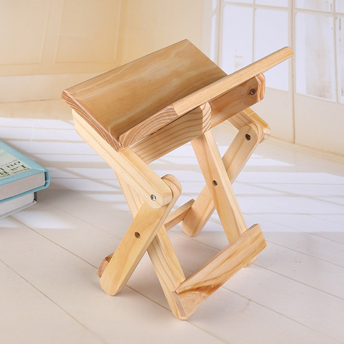 Pine solid wood folding stool portable household solid wood horse outdoor fishing chair small bench square stool