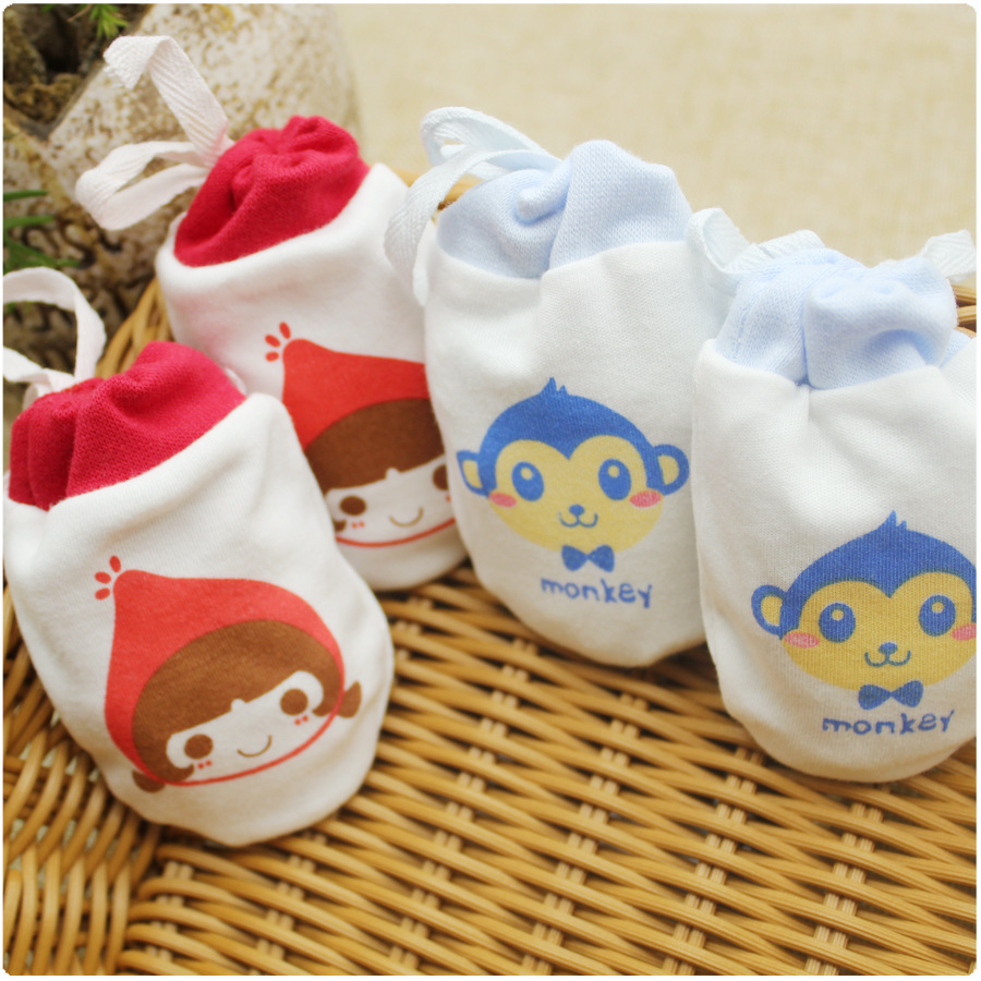 新款精梳棉材質新款系帶式寶寶小手套新生兒卡通保暖防抓臉手套