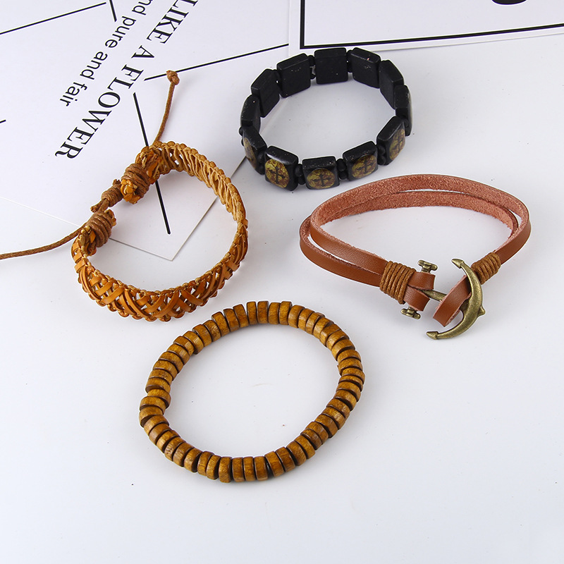 retro suit bracelet DIY woven imitation leather bracelet multi-layer bracelet multi-element bracelet