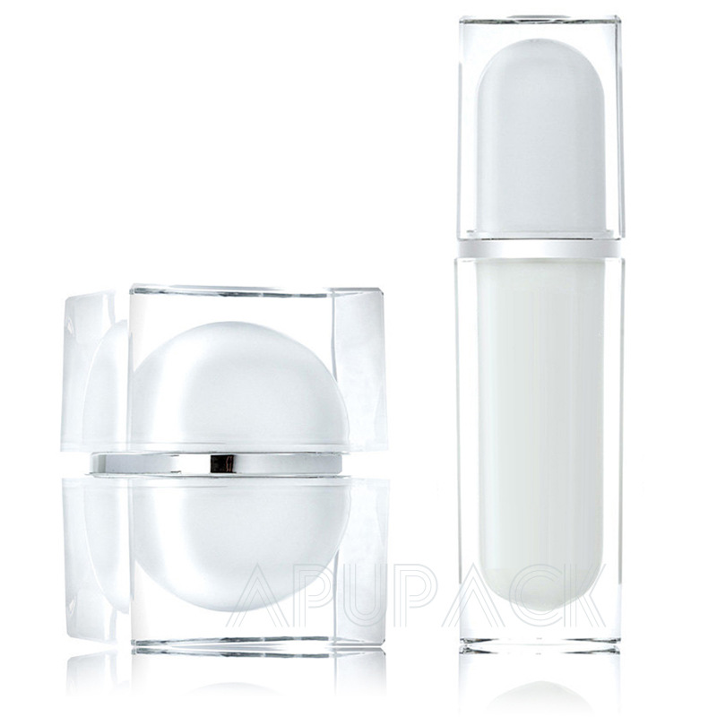双层50g白色银边膏霜瓶压克力 高档化妆品瓶喷雾创意套装瓶