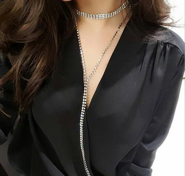 Fashion Full Diamond Long Neck Multi-layer Necklace display picture 2