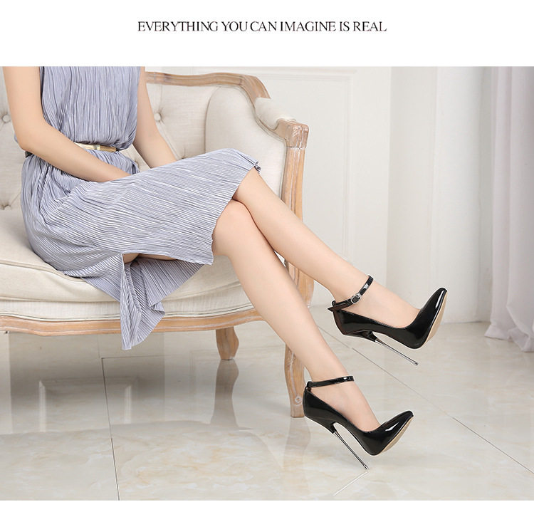 Giày cao gót nữ mũi nhọn gót 16 cm phong cách gợi cảm — Màu Đỏ đào, Màu đen, Màu đỏ, Trắng bạc chi tiết 9