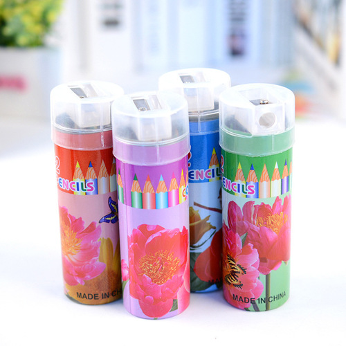 12 Colored Pencils for Dropshipping Cartoon Tube Painting Pencils for Primary School Students Learning Stationery Coloring Pens