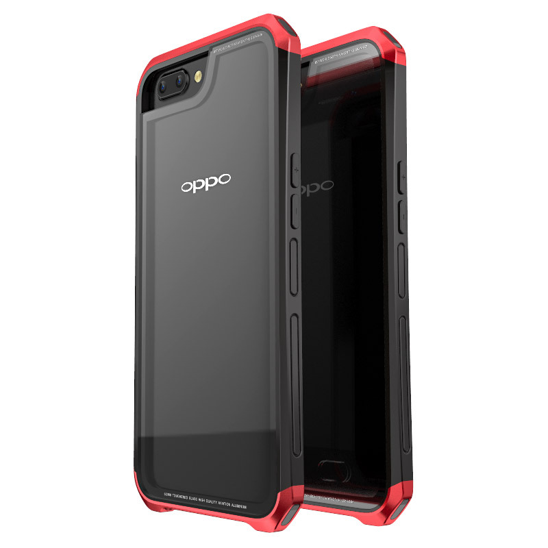 Luphie Nunchaku Airframe Metal Frame Air Barrier Tempered Glass Back Case Cover for OPPO R11 & OPPO R11 Plus