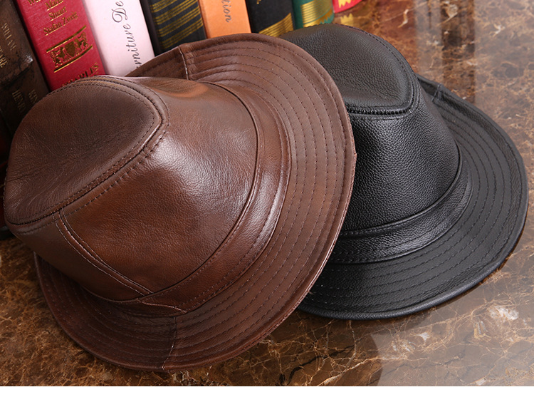 100% Genuine Leather Men's Hat Cowhide Jazz Cap Gangster Casual Hats  Accessories | eBay