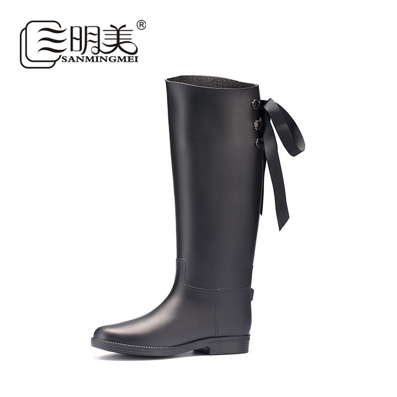 三明美英伦女士防滑时尚高筒雨鞋女水鞋套鞋雨靴女胶靴89552