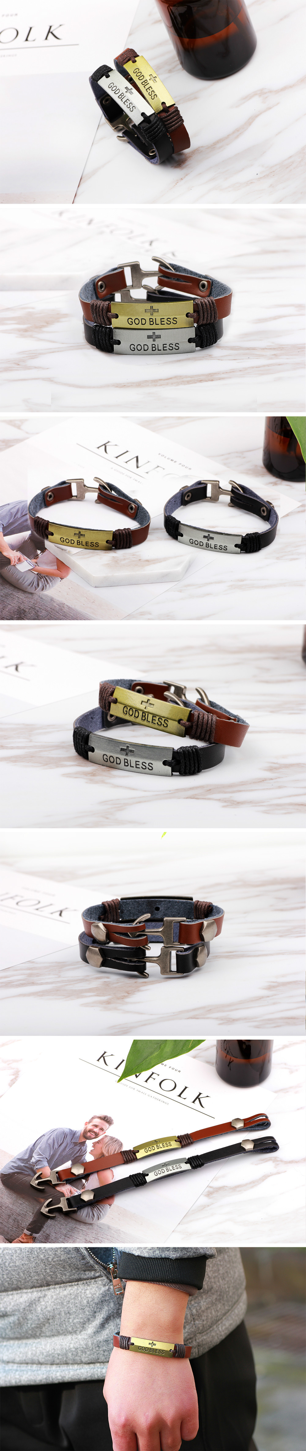 現貨 古銅手環十字架god Bless 型男手環潮男造型手環手工手環個性主保守主看顧耶穌基督 Yahoo奇摩拍賣