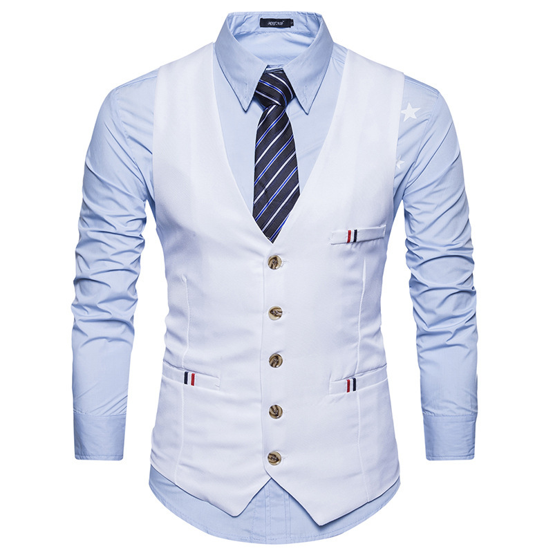 AliExpress Men's Spring and Autumn New Single-breasted Suit Vest Men's Korean-style Slim-fit Ribbon Stitching Dress Vest