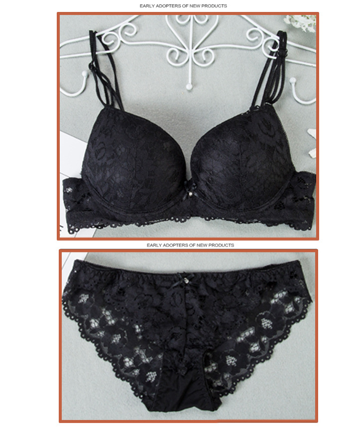 Small Chest Gathering Medium Molded Cup Women's Sexy Lace Style Underwear Bra Set_voghion.com