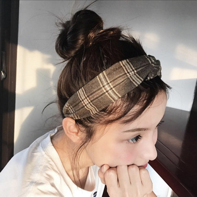 林小宅百搭英倫學院風格子條紋發帶日韓交叉松緊布藝發箍頭帶B489