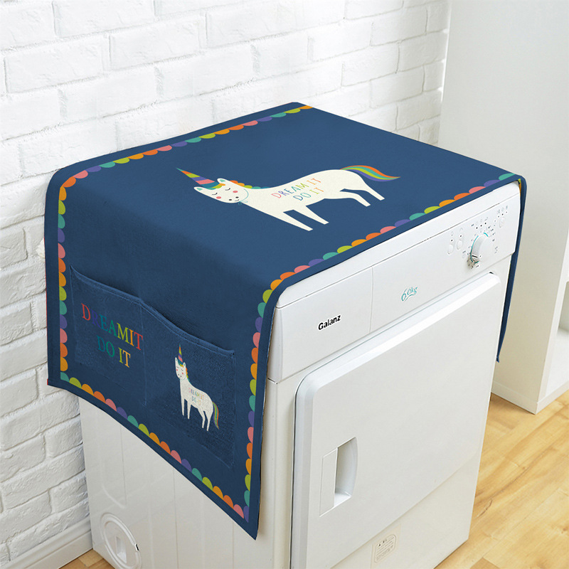 欧式全自动洗衣机床头柜盖布棉麻盖巾单开门冰箱罩布艺防尘罩动物