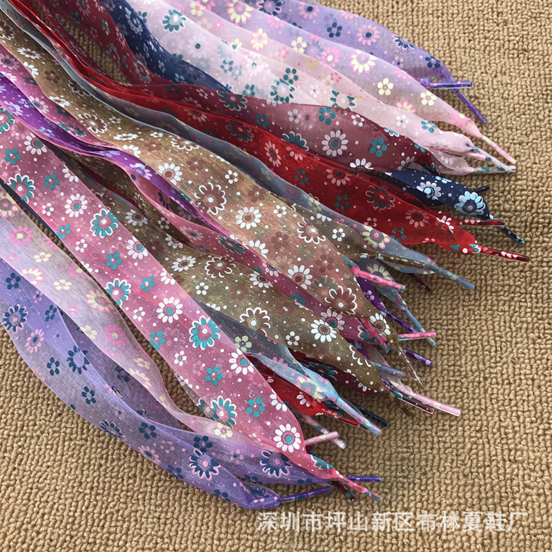 11 Color Printed Snow Yarn Color Flower 2.5 Width Ultra Thin Translucent Shoelace Canvas Shoelace
