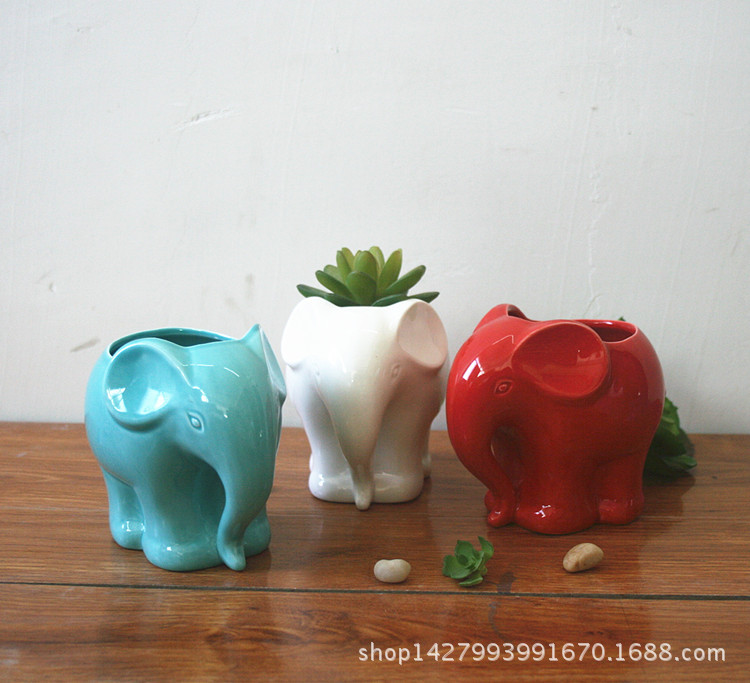 New white ceramic flower Ware/animal elephant color glaze white porcelain fleshy flower pot/Handicraft ornaments with holes