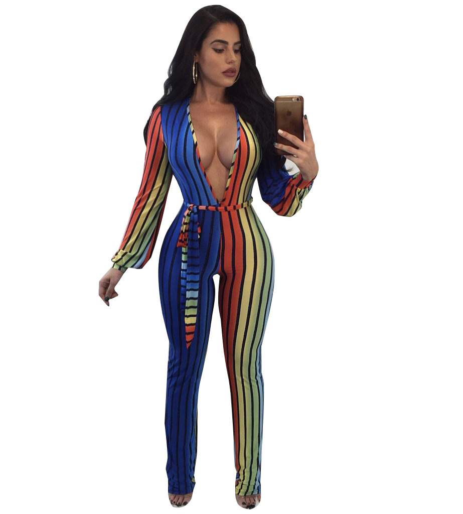 striped bodycon jumpsuit
