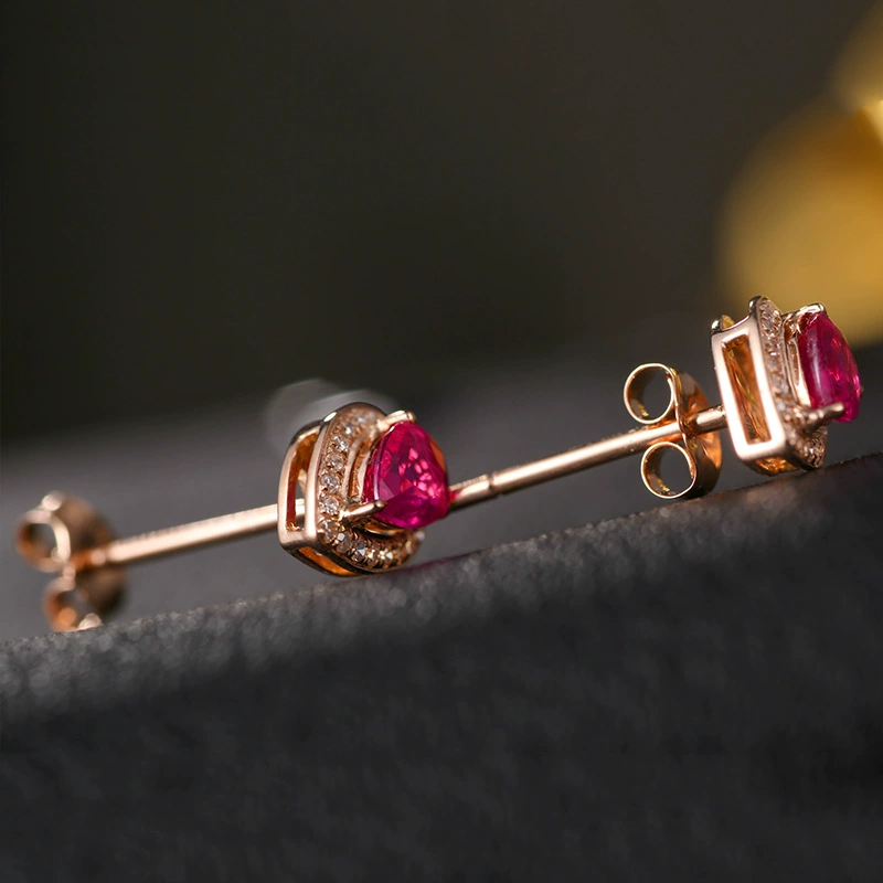 Зубчатые Ruby серьги, золотой аксессуар, европейский стиль, 18 карат, розовое золото, оптовая продажа