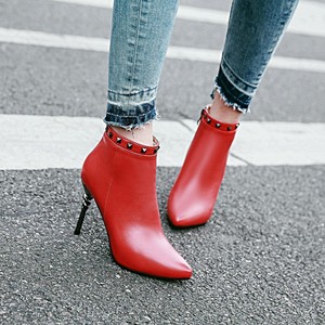 Pointed high heels short boots women’s nude thin heels ankle boots