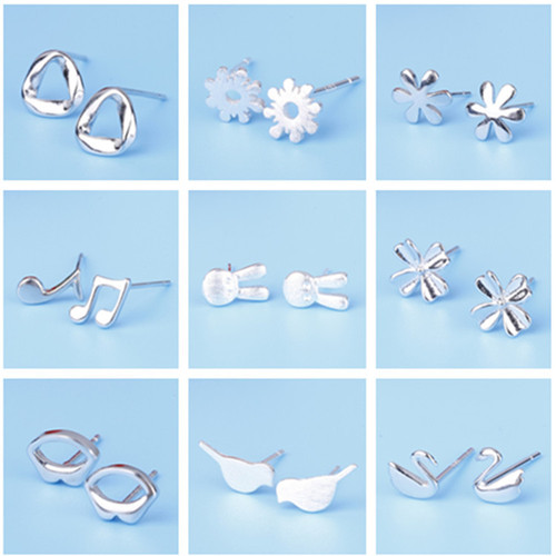 Japanese and Korean silver needle earrings for women, small and fresh, Japanese and Korean temperament 925 silver needle earrings, simple and personalized small tree earrings