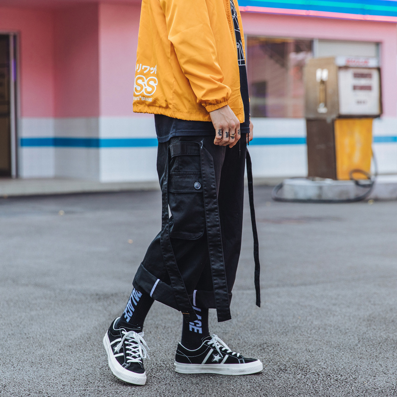 日系秋季寬松多口袋複古學生直筒休閑褲原創潮牌軍事風男士工裝褲