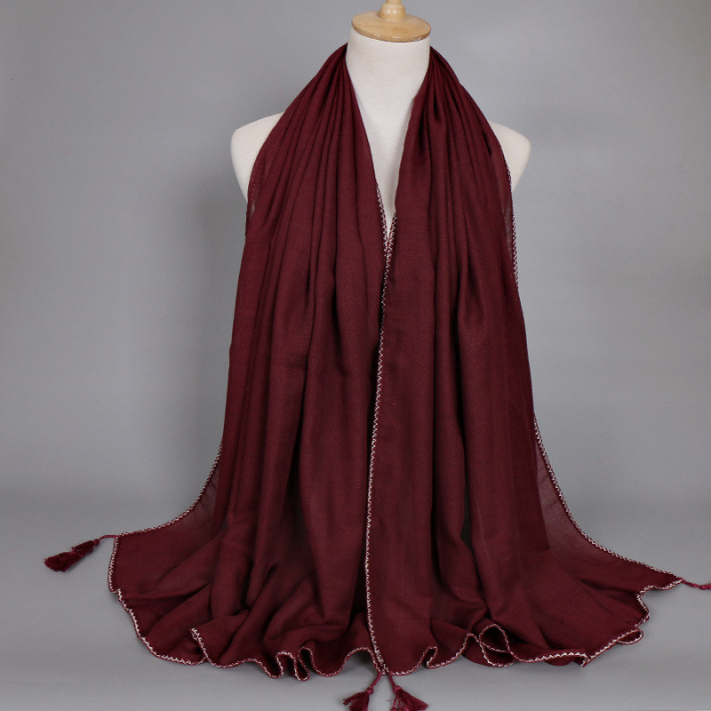 #12酒红 (2) 厘纱丝巾挂须饰品2017秋