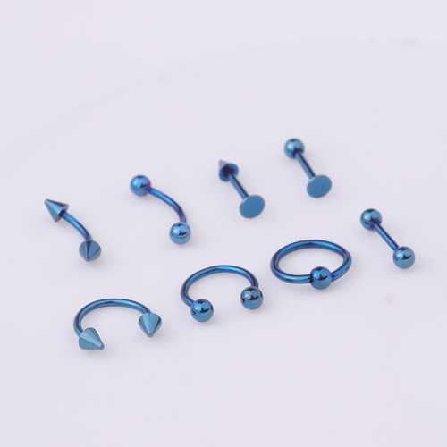 Wish popular 8 pieces/set mixed style wholesale stainless steel body piercing jewelry eyebrow lip nose nail ring