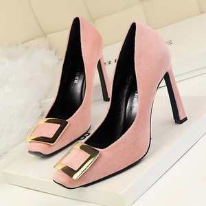 1027-2 in Europe and the star high women's shoes with shallow mouth square metal buckles single shoes sexy club high hee